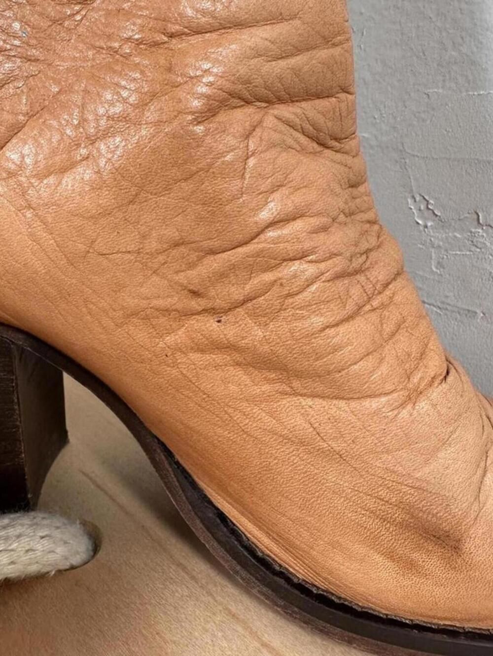 Free People Elle Slouch Soft Leather Back Zipper Stacked Heel Midi Boot 36 - Picture 10 of 15